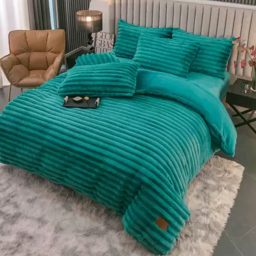 Lenjerie Deluxe, Jojo Home, 4 Piese, Blanita Shorthair si CoCoLiNo, cu Elastic Perimetral, Turquoise