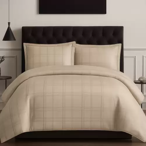 Lenjerie HoReCa DeLuxe, pat dublu, Damasc Satinat, 6 piese, Bej