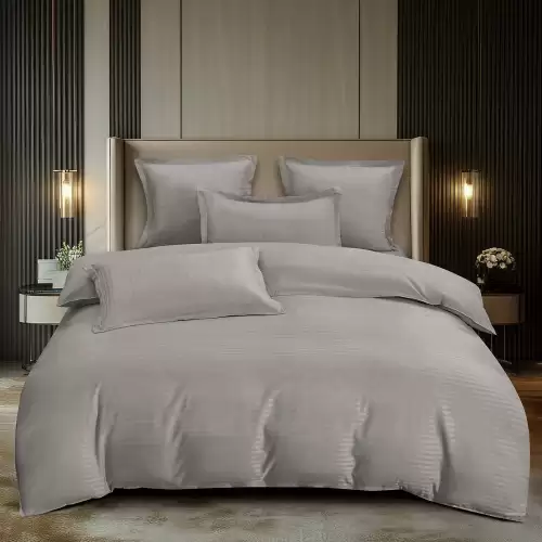 Lenjerie HoReCa, pat dublu, Damasc Finetat Deluxe, 6 piese, Pucioasa, Gri deschis