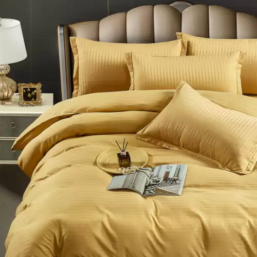 Lenjerie HoReCa, pat single, Damasc Finetat Deluxe, 4 piese, Jojo Home, Bej