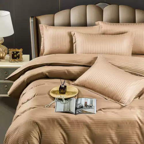 Lenjerie HoReCa, pat single, Damasc Finetat Deluxe, 4 piese, Jojo Home, Cappuccino