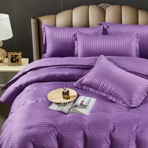 Lenjerie HoReCa, pat single, Damasc Finetat Deluxe, 4 piese, Jojo Home, Mov