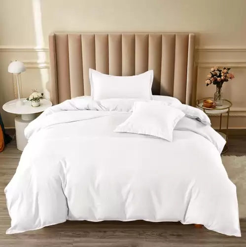 Lenjerie pat 1 PERSOANA, BUMBAC FINET, 4 piese, cu ELASTIC, Alb