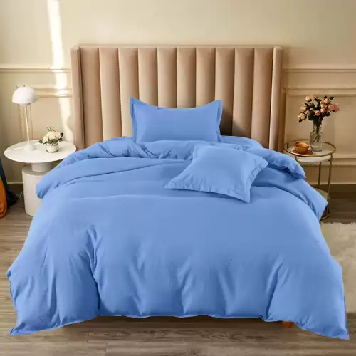 Lenjerie pat 1 PERSOANA, BUMBAC FINET, 4 piese, cu ELASTIC, Bleu