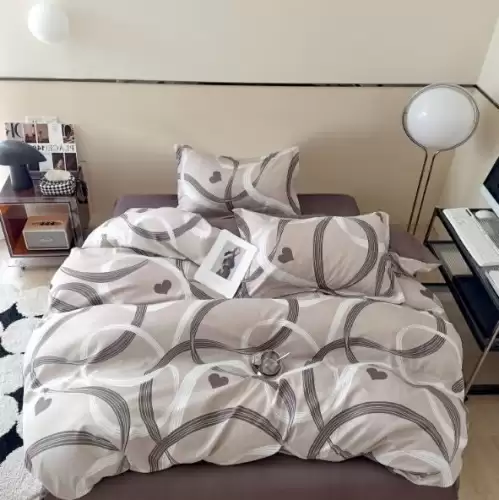 Lenjerie pat 1 PERSOANA, FINET, 4 piese, Grej, inimioare