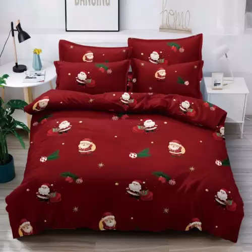 Lenjerie pat 1 PERSOANA, FINET, 4 piese, Jojo Home, Craciun, Rosu, Mos Craciun