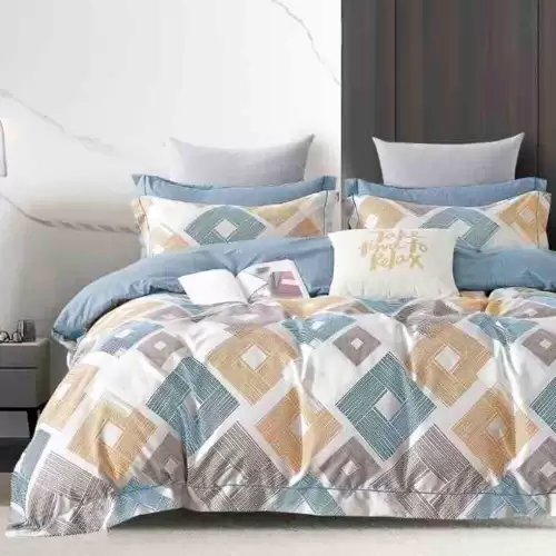 Lenjerie pat 1 PERSOANA,  FINET, 4 piese, Jojo Home, Crem, Bleu, Bej, Romburi