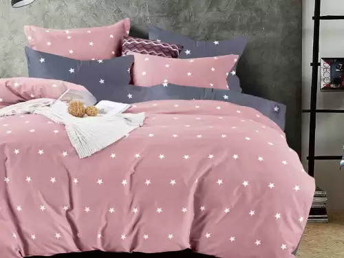 Lenjerie pat 1 PERSOANA, FINET, 4 piese, Jojo Home, Roz-Gri, stelute