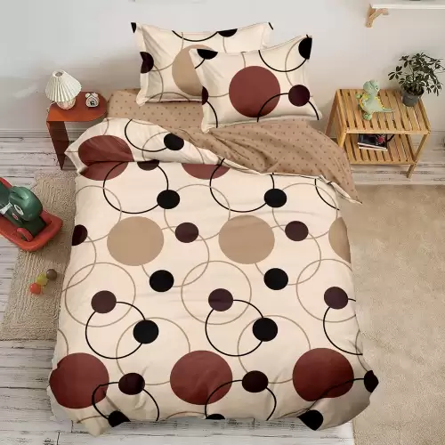 Lenjerie pat 1 PERSOANA, FINET, 4 piese, Maro, buline