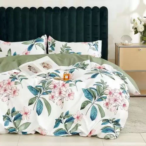 Lenjerie pat 1 PERSOANA, FINET, 4 piese, Verde, frunze