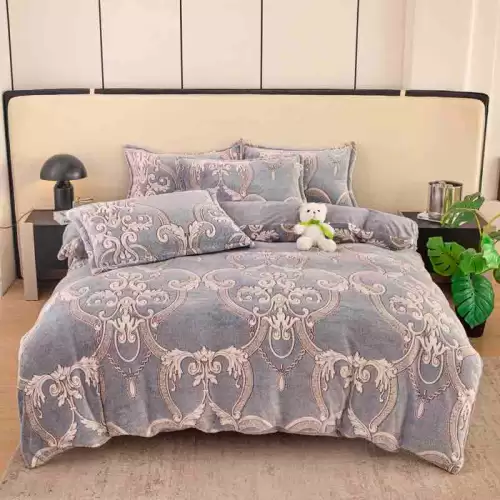 Lenjerie Pat 1 Persoana, Jojo Home, CoCoLiNo (Fleece), 4 piese, Gri, Model Elegant