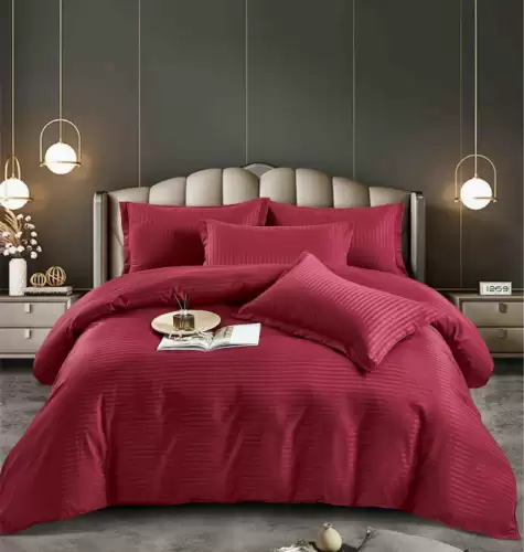 Lenjerie pat dublu 100% Damasc PREMIUM, 6 Piese, cu elastic