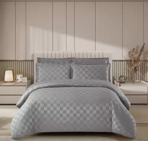 Lenjerie pat dublu, 4 Piese 100% Damasc PREMIUM, cu elastic