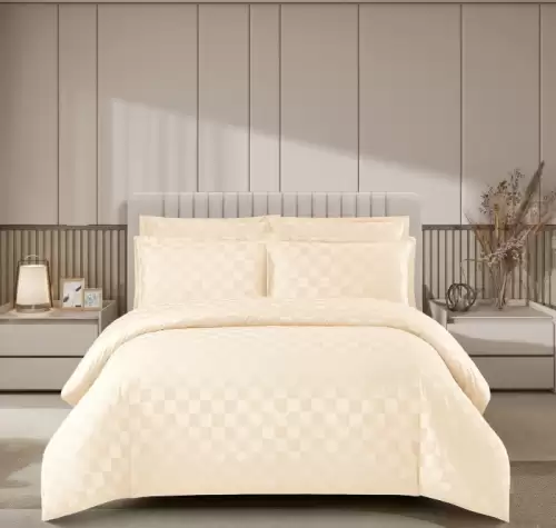 Lenjerie pat dublu, 4 Piese 100% Damasc PREMIUM, cu elastic