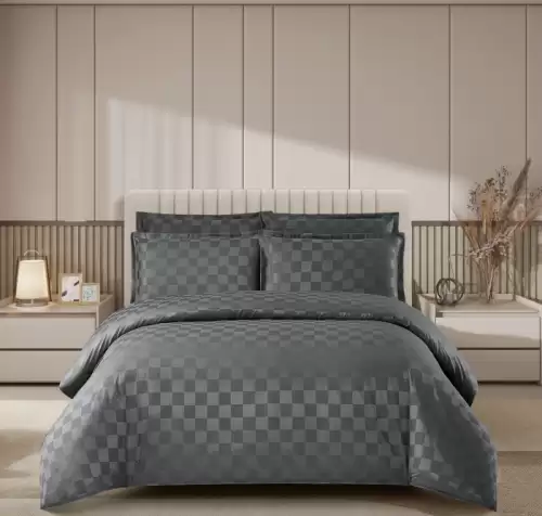 Lenjerie pat dublu, 4 Piese 100% Damasc PREMIUM, cu elastic