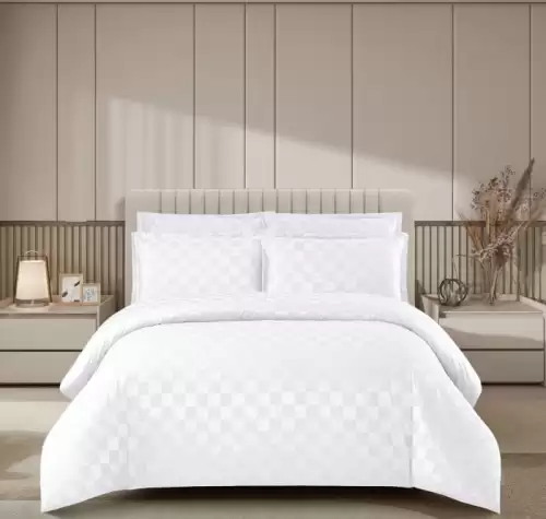 Lenjerie pat dublu, 4 Piese 100% Damasc PREMIUM, cu elastic