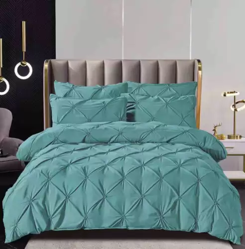 Lenjerie Pat Dublu Brodata cu Pliuri ,   6 Piese, Bumbac Finet, Cearceaf Elastic