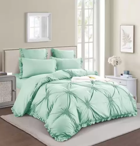 Lenjerie Pat Dublu, Bumbac Finet, 6 Piese, cu Elastic, Pliuri, Volanase si Inimioare Brodate