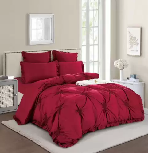 Lenjerie Pat Dublu, Bumbac Finet, 6 Piese, cu Elastic, Pliuri, Volanase si Inimioare Brodate