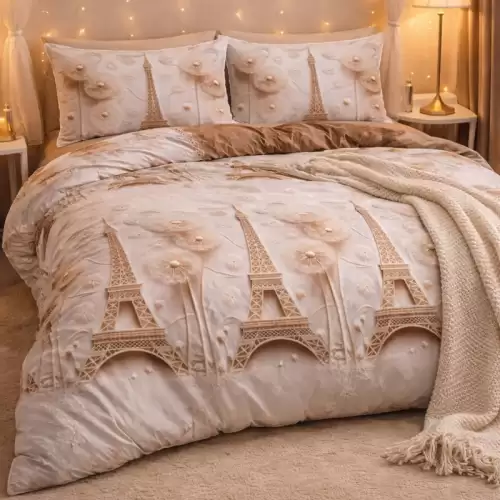 Lenjerie pat dublu, bumbac satinat, cearsaf clasic, 4 piese, Gri, Paris