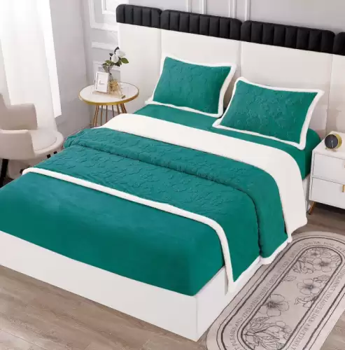 Lenjerie Pat Dublu Cocolino 4 Piese, cu Elastic, din Blanita Tricotata