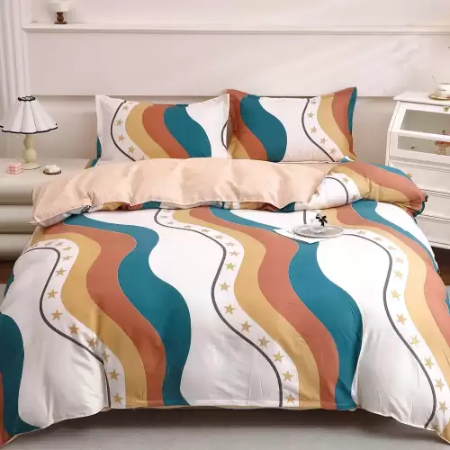 Lenjerie pat dublu cu Elastic (160x200cm si 180x200cm), bumbac satinat, Crem, abstract