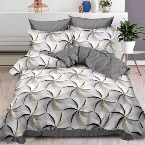 Lenjerie pat dublu cu ELASTIC, Finet, 6 piese, Gri, abstract