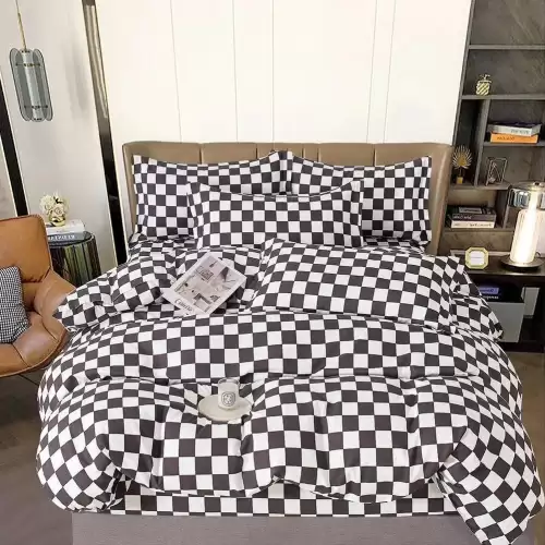 Lenjerie pat dublu cu ELASTIC, Finet, 6 piese, Gri, patratele