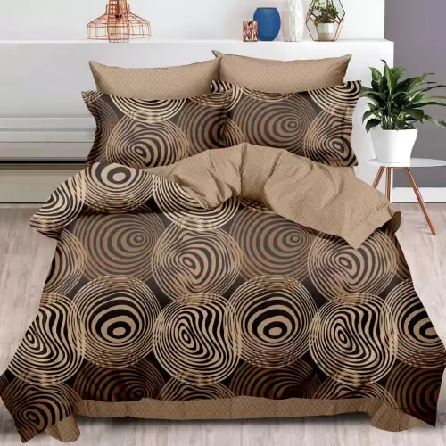 Lenjerie pat dublu cu ELASTIC, Finet, 6 piese, Maro, abstract