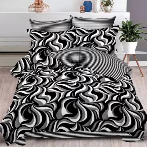 Lenjerie pat dublu cu ELASTIC, Finet, 6 piese, Negru, abstract