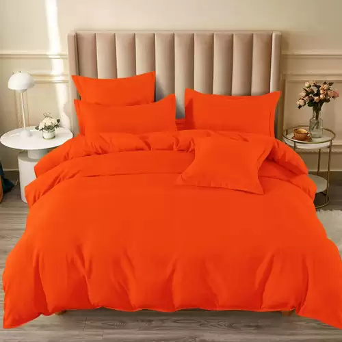 Lenjerie pat dublu cu ELASTIC, Finet, 6 piese, Portocaliu