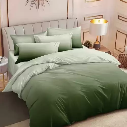 Lenjerie pat dublu cu ELASTIC, Finet, 6 piese, Verde, degrade