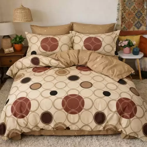 Lenjerie pat dublu, Finet, 6 piese, Bej, cercuri