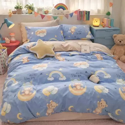 Lenjerie pat dublu, Finet, 6 piese, Bleu, ursuleti