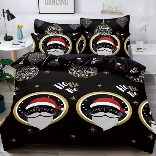 Lenjerie pat dublu, FINET, 6 piese, Craciun, Jojo Home, Negru-Multicolor, Ho-Ho-Ho