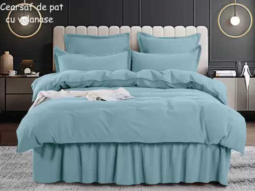 Lenjerie pat dublu,  FINET, 6 piese, cu volanase, Jojo Home, Bleu