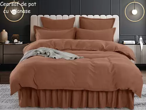 Lenjerie pat dublu,  FINET, 6 piese, cu volanase, Jojo Home, Maro