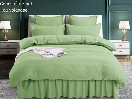 Lenjerie pat dublu, FINET, 6 piese, cu volanase, Jojo Home, Vernil