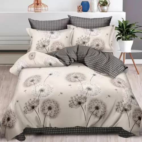 Lenjerie pat dublu, Finet, 6 piese, Grej, papadii