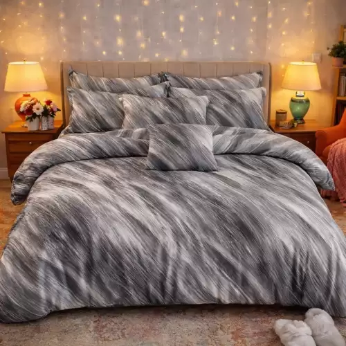 Lenjerie pat dublu, Finet, 6 piese, Gri, Bej, abstract