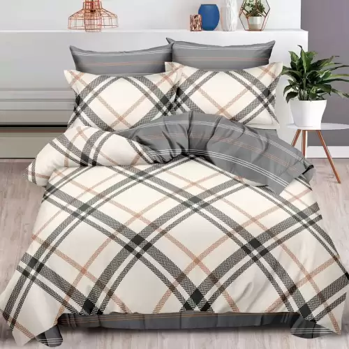 Lenjerie pat dublu, Finet, 6 piese, Gri, carouri