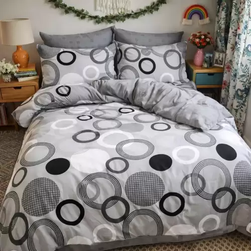 Lenjerie pat dublu, Finet, 6 piese, Gri, cercuri