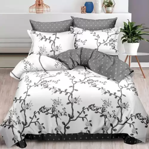 Lenjerie pat dublu, Finet, 6 piese, Gri, crengute