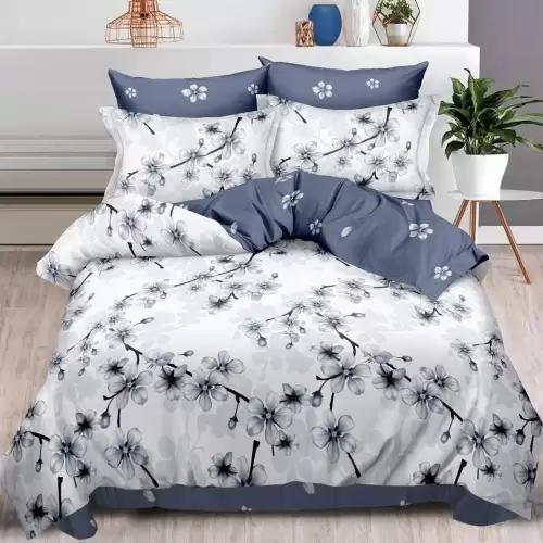 Lenjerie pat dublu, Finet, 6 piese, Gri, flori