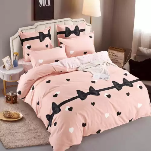 Lenjerie pat dublu, FINET, 6 piese, Jojo Home, Roz Piersicuta, Fundite