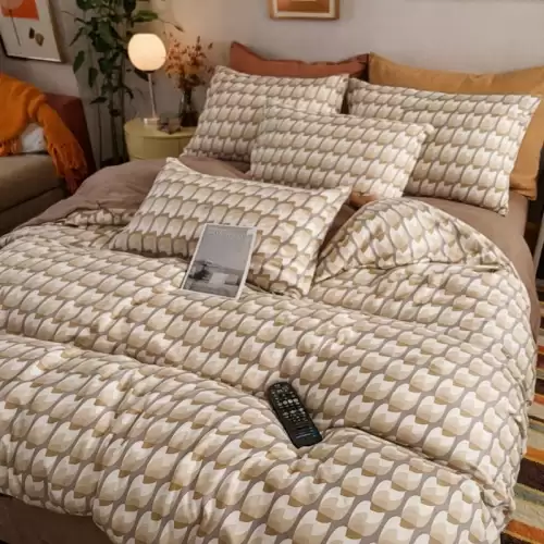 Lenjerie pat dublu, Finet, 6 piese, Maro, abstract