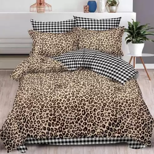 Lenjerie pat dublu, Finet, 6 piese, Maro, animal print