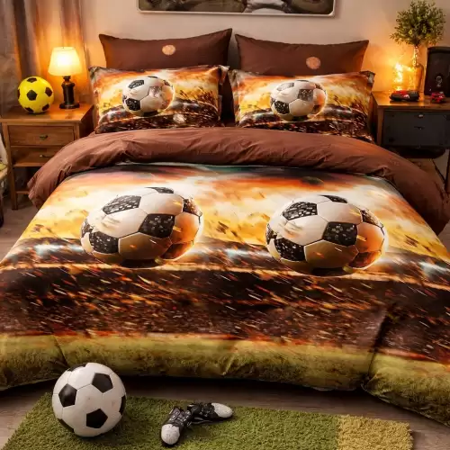 Lenjerie pat dublu, Finet, 6 piese, Maro, mingii de fotbal