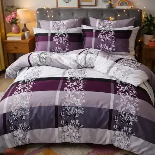 Lenjerie pat dublu, Finet, 6 piese, Mov, floral