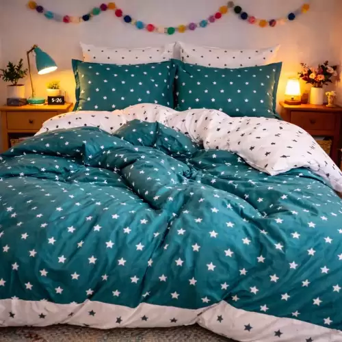 Lenjerie pat dublu, Finet, 6 piese, Turquoise, buline